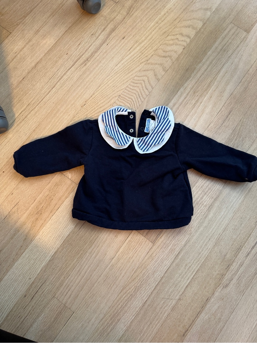 Jacadi Navy Top with Striped Peter Pan Collar